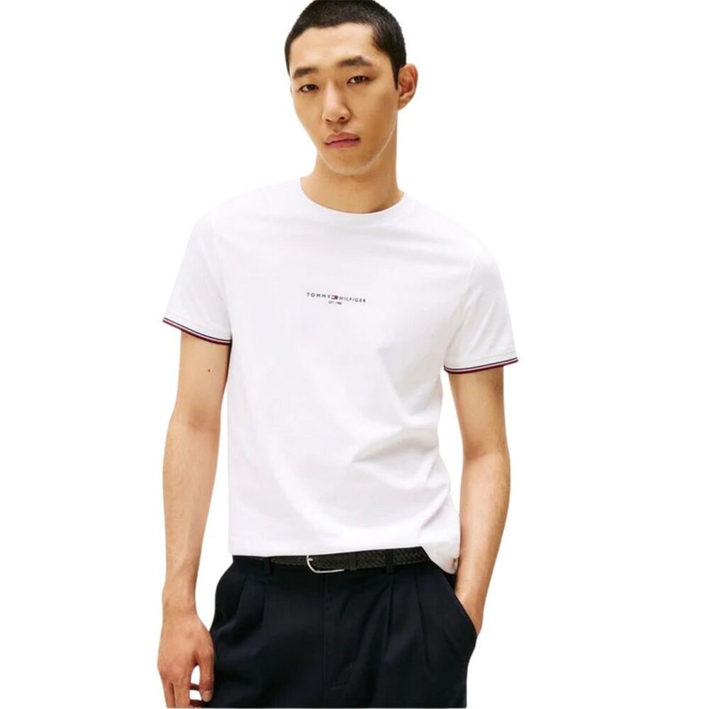 Tommy Hilfiger Mens Logo Tipped Slim T-Shirt / White - Picture 4 of 5